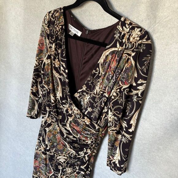 Kay Unger Floral Equestrian Midi Stretch Wrap Dress Retro V-Neck - Picture 3 of 6
